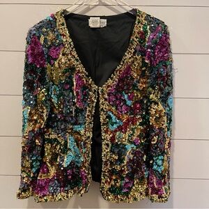 1980’s Vintage Essence By Mail Silk Sequined Cardigan Jacket Womens Size Large